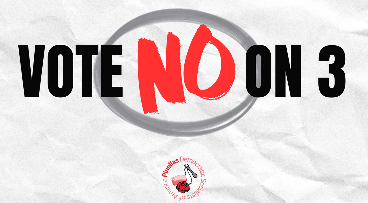 Written campaign logo, "No On 3" in black in red font, "no" circled