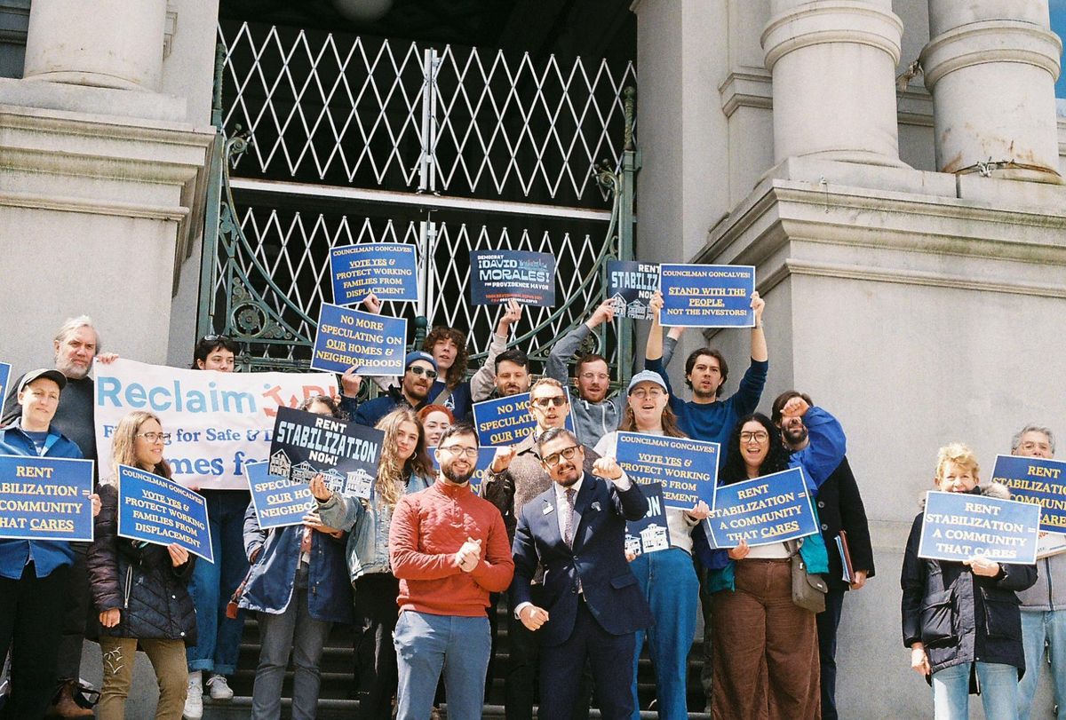 Reclaim members rally for rent stabilization at Providence City Hall