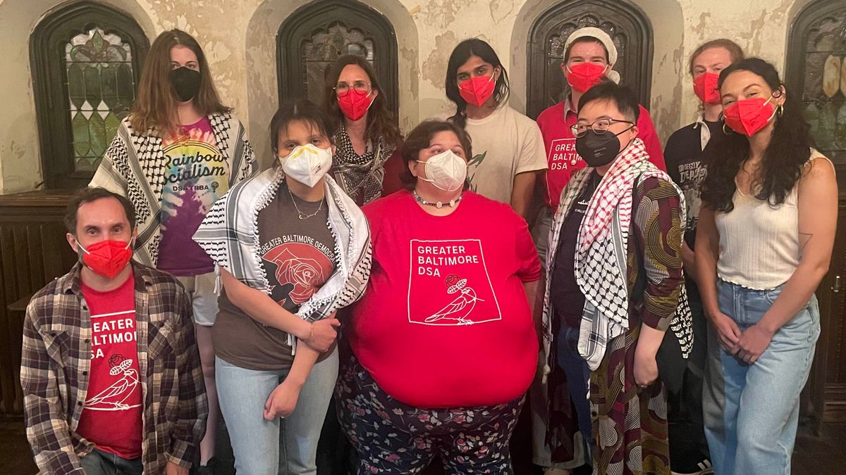 GBDSA members wearing KN95 masks and kufiyas