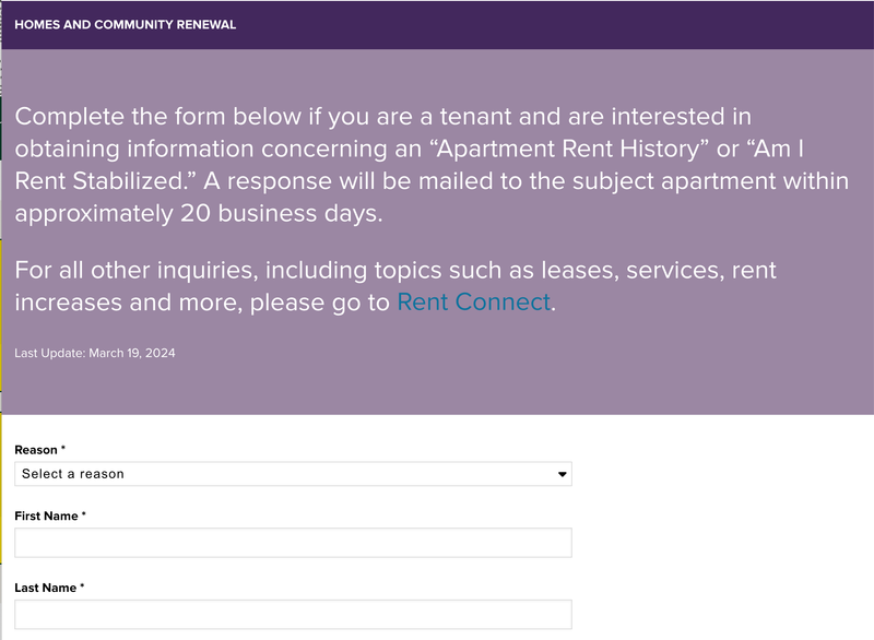 Rent History Request