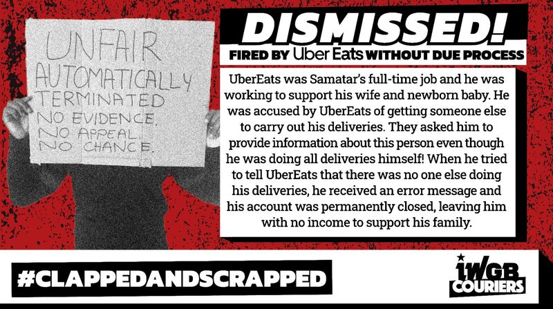 60 MPs back IWGB campaign to end unfair key worker terminations by Deliveroo and Uber