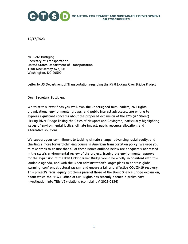 We’ve taken our 4th Street Bridge Concerns to US-DOT