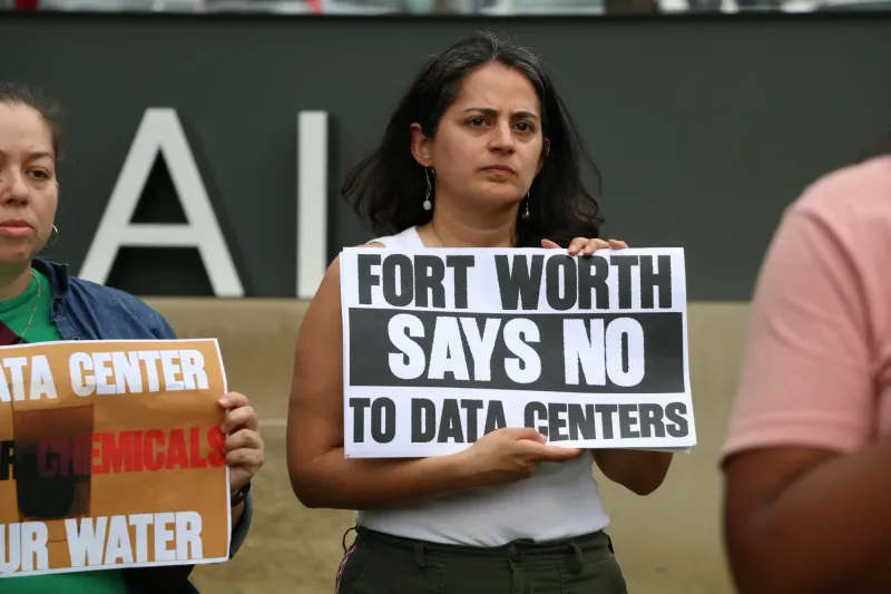 Candidate Nydia Cardenas joined a group of residents calling on leaders to implement a moratorium on data centers