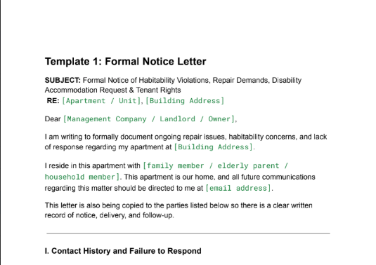 Sample Formal Notice Letter to Landlord